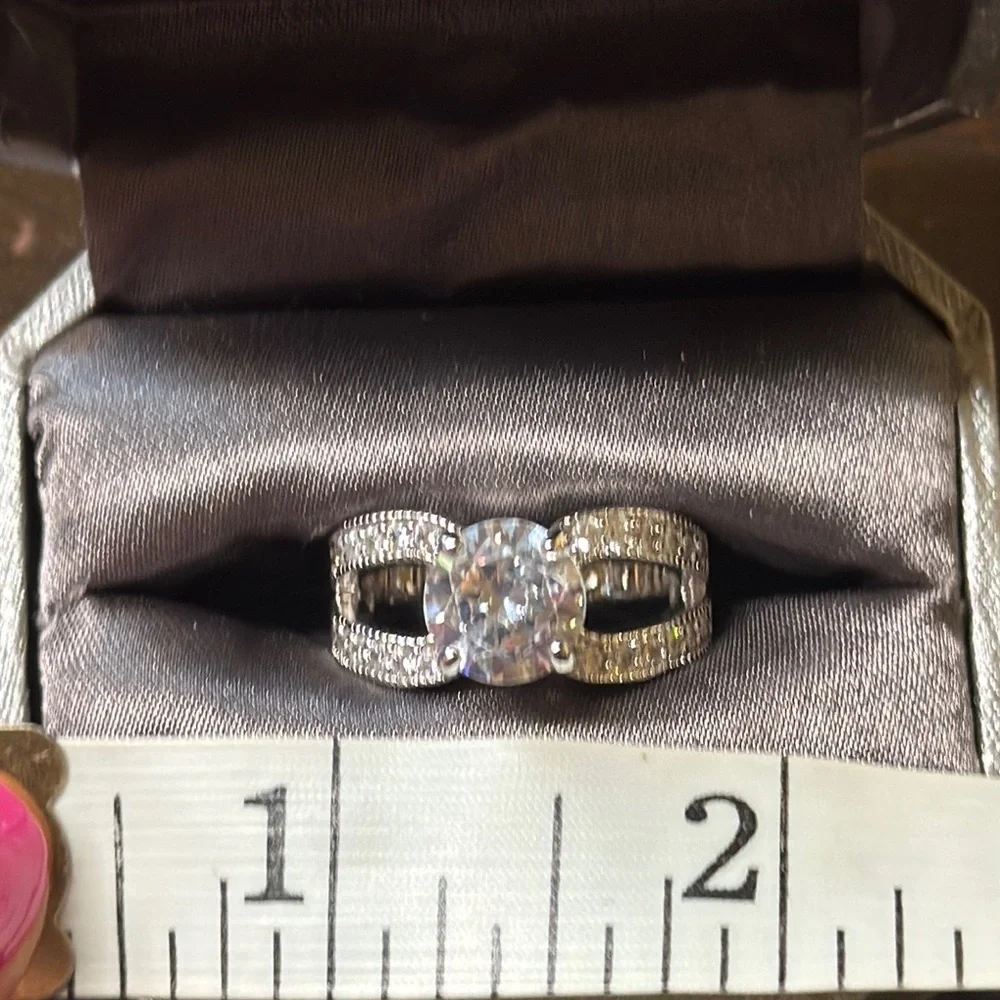 Silver Solitaire Diamond Ring with Side Accents